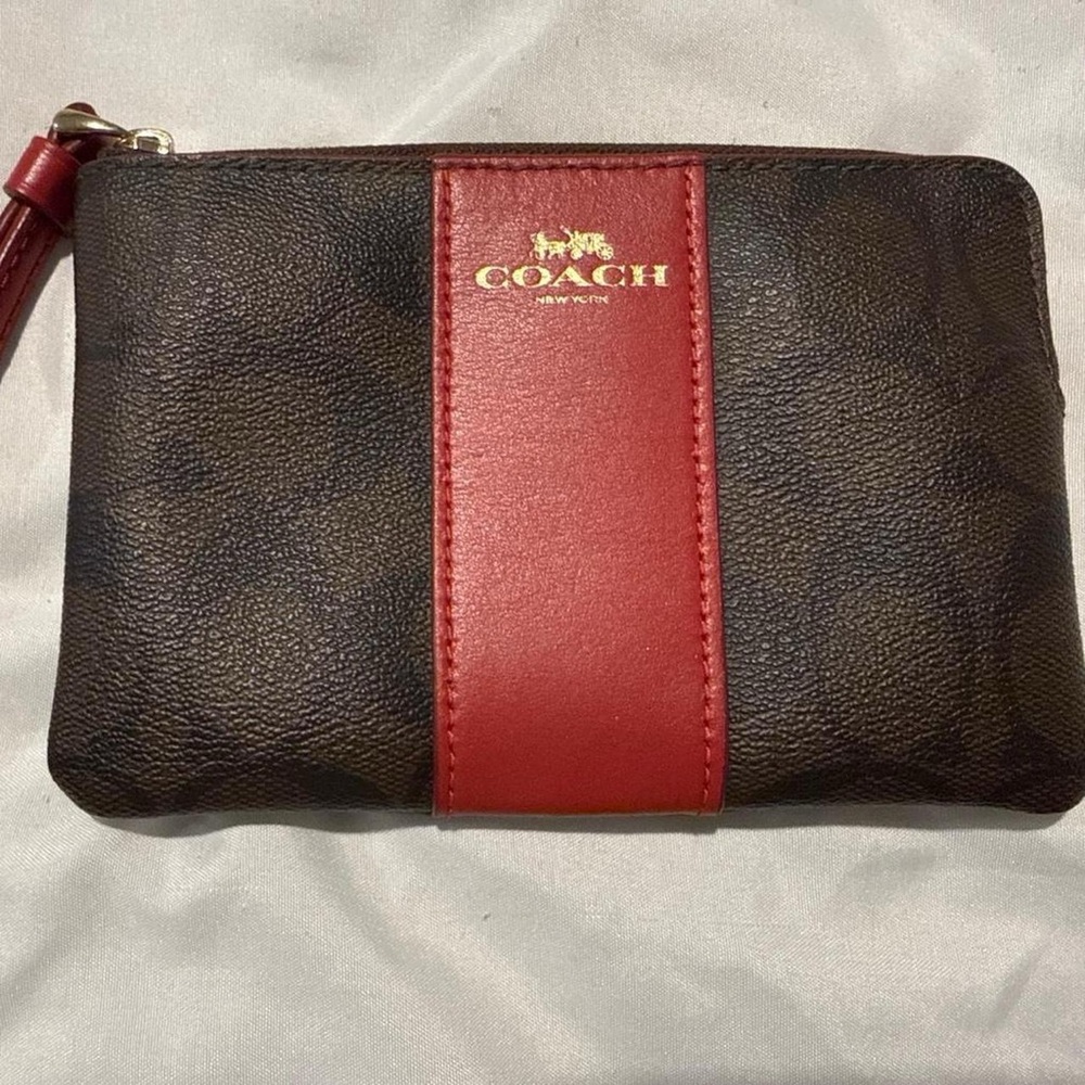 Coach Red and Brown Signature Wristlet